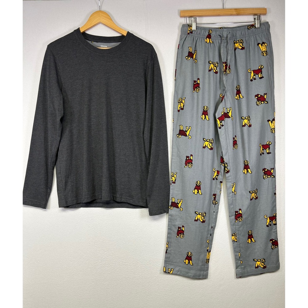 Dog Lover Sonoma Mens Size S Gray Golden Retriever Print Pajama Set‎ Long Sleeve